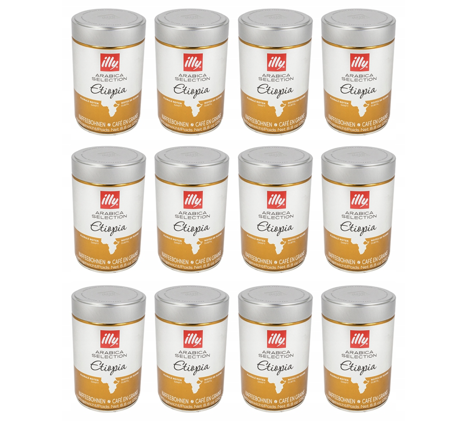 Illy Ethiopia, whole-bean coffee, 12 × 250 g