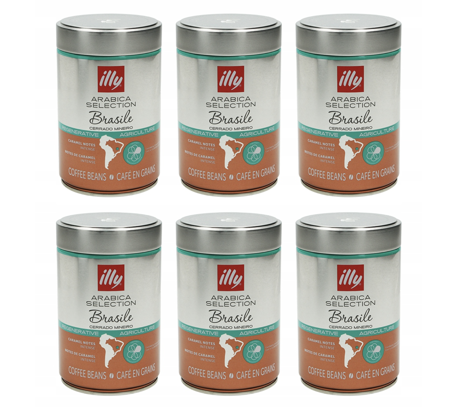 Illy Brasile, whole-bean coffee, 6 × 250 g